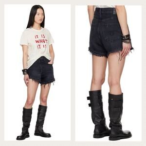 R13 Crossover Jean Shorts In Jake Black Size 26